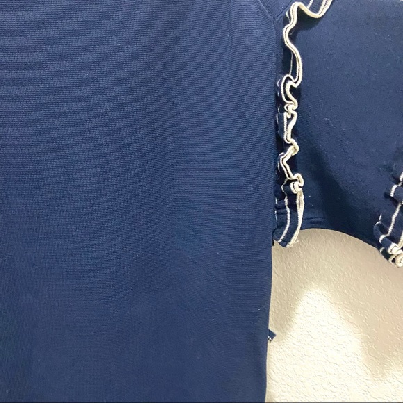 J. Crew Tiered Ruffle Boatneck Sweater- Navy & Ivory- Size Medium - Picture 13 of 13